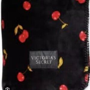 Brand New Victoria's Secret Rare Black Blanket with Cherry Print